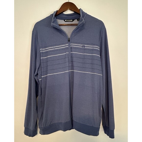 Travis Mathew Pullover‎ Men's L Blue Chest Stripes 1/4 Zip Golf Pullover Stretch - Picture 1 of 10